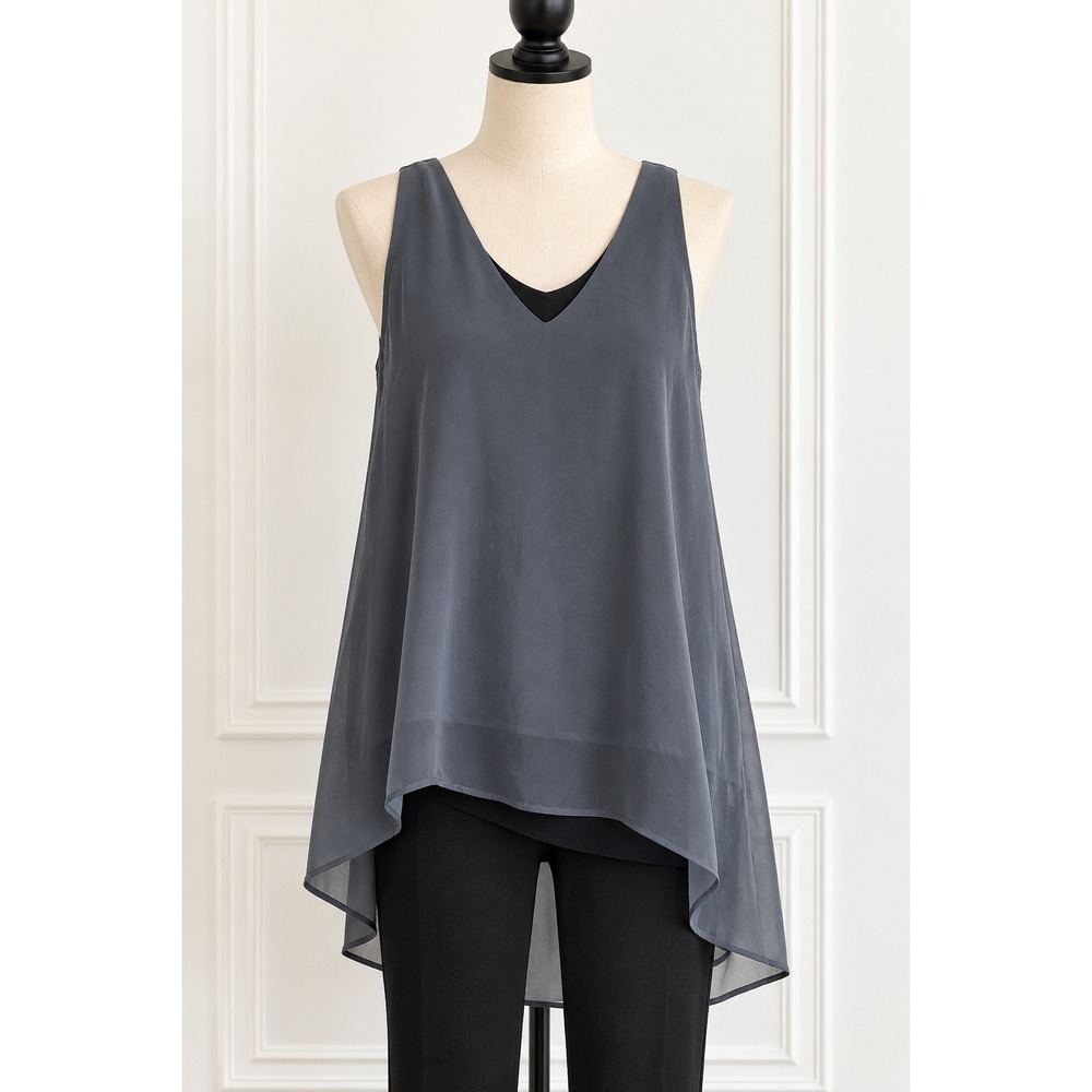Matty M Womens Gray High Low Layered Sleeveless V-Neck Tank Top Size Large